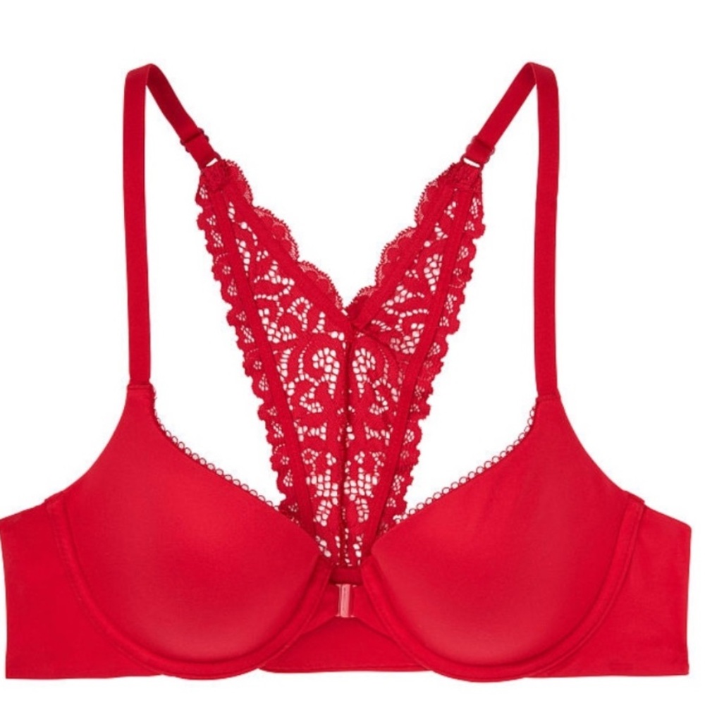 Body By Victoria Lined Demi Bra 34C ~ Red Lace Detail on Back